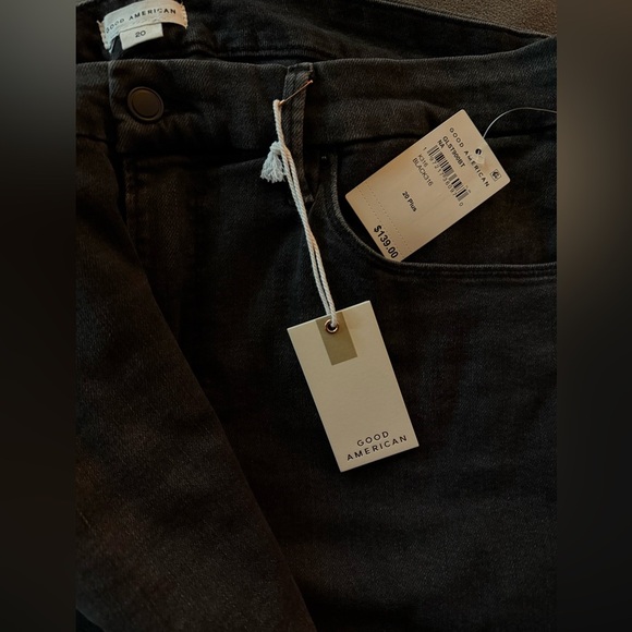NWT GOOD AMERICAN High Rise Good Legs Straight Jeans Washed Black 20 Distressed - Picture 14 of 14